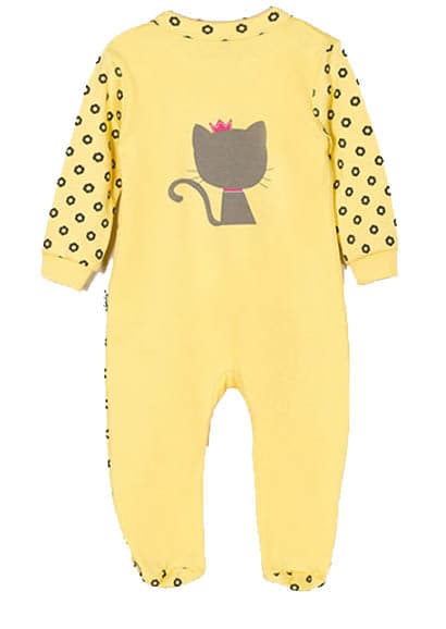 Girls cat footed bodysuit in angle 3 view, perfect for stylish and cozy baby outfits.
