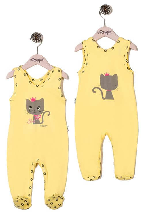 Girls sleeveless cat bodysuit for babies, perfect for comfort and style.