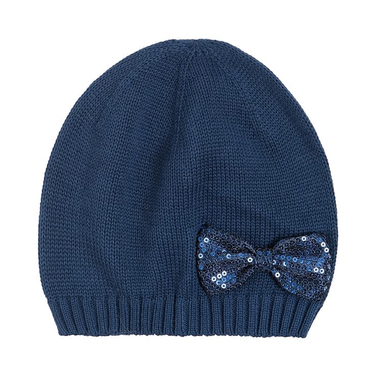 Girls Hat Navy Knit Bowtie