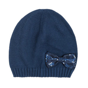 Girls Hat Navy Knit Bowtie