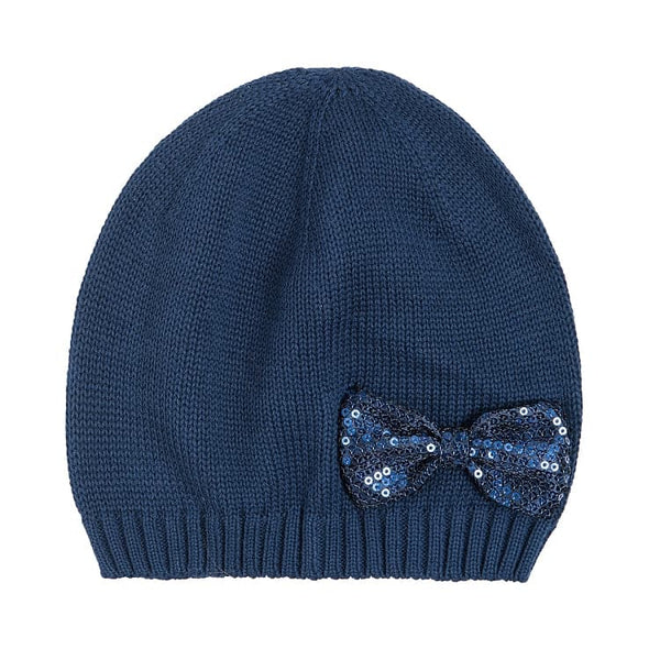 Girls Hat Navy Knit Bowtie