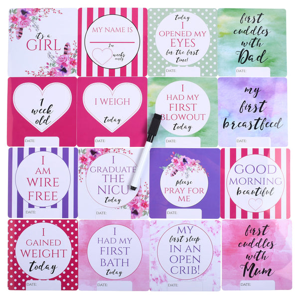 Girl Plastic NICU Milestone Cards w/ Marker
