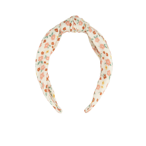 Classic Knot Headband in Sunset Meadow, made from organic cotton for babies. Perfect accessory for hats, socks, and mittens.
