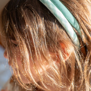 Classic headband set of 2 in fern plaid for babies, shown from angle 2, perfect for accessories and seasonal wear.