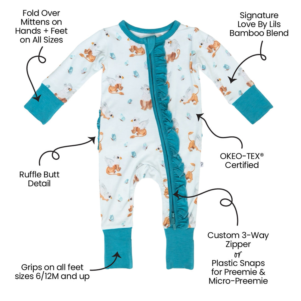 Griffin Butterflies Bamboo Ruffle Convertible Footie