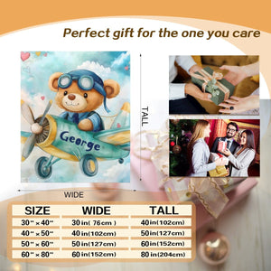 Personalised Teddy Bear Pilot Blanket | Custom Name Gift