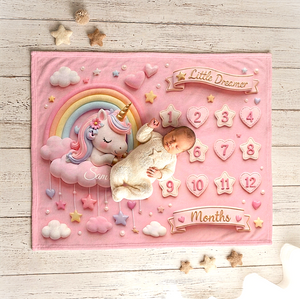 Pink Unicorn Baby Milestone Blanket | Monthly Photo Prop for Newborns & Babies