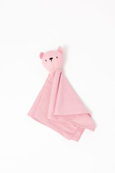 Soft Galah linen lovey bear for babies, perfect for cuddling and comfort.
