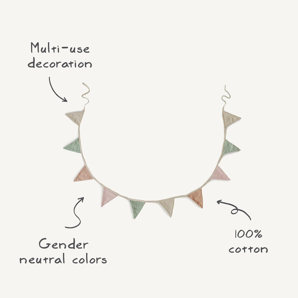 Colorful baby garland for nursery decor, perfect for adding charm to your little one's room.