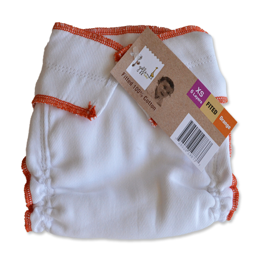 Cotton fitted cloth diaper without snaps, angle view showcasing softness and design, perfect for eco-friendly parenting.