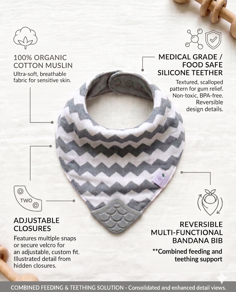 Healthy Horizons Reversible Bib with Silicone Teether