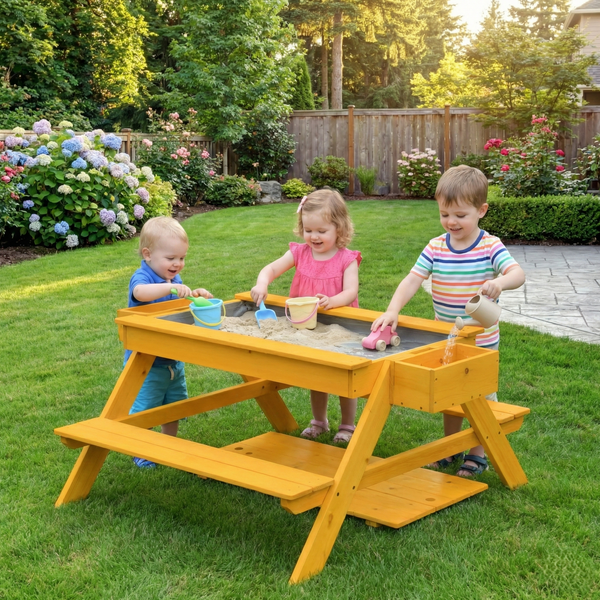 Mojave Picnic & Sand Table for kids, perfect for outdoor play and creative activities.