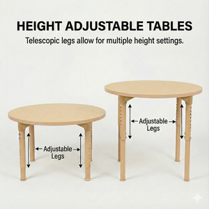 Adjustable kids table for toddlers, 13" to 17" height, perfect for preschool classroom activities.