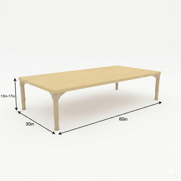 Rectangular Adjustable Kids Classroom Table – 60"×30", 13" to 17" Height