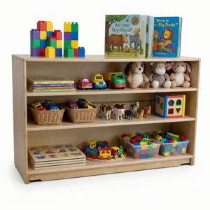 Montessori Classroom Shelf - 5' x 32" - Closed Back, angled view showcasing durable design for educational spaces.