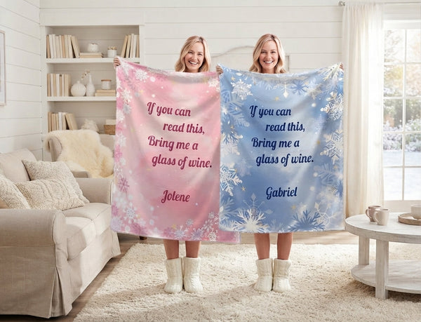 Personalized "Bring Me a Glass of Wine" Blanket | Custom Name | Pink or Blue