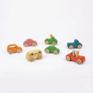 Wooden car toy set - 10 piece indoor playset for babies and toddlers, promoting creativity and motor skills.