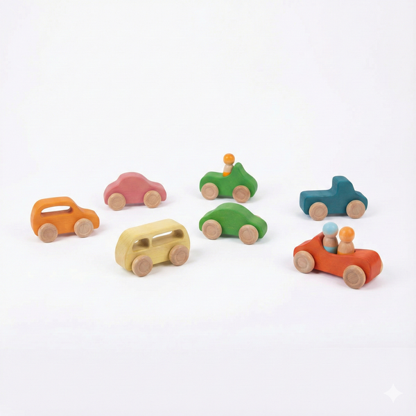 Wooden car toy set - 10 piece indoor playset for babies and toddlers, promoting creativity and motor skills.