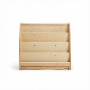 Wooden 4-tier classroom bookshelf, front-facing display, 32"H x 36.5"W x 14.5"D, perfect for organizing children's books.
