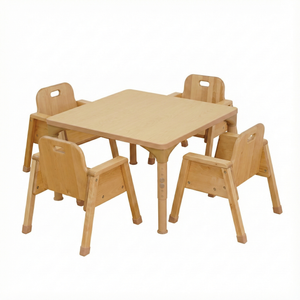 Square adjustable kids table for preschoolers, height 13" to 17", perfect for classrooms and daycares. Angle view.