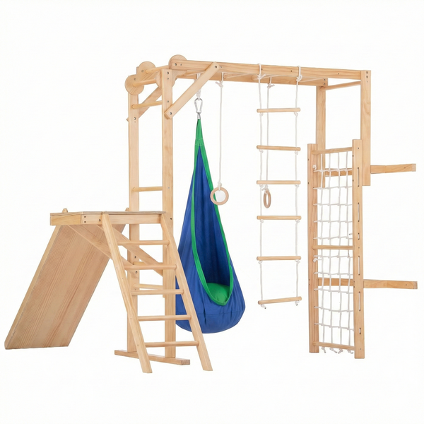 Avenlur Sensory Swing Hammock with Tear Drop Attachment for indoor climbers in walnut, neem, and betula wood.