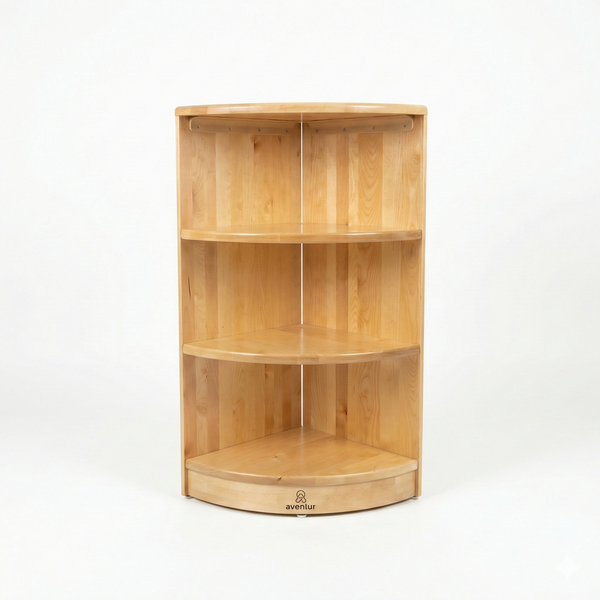 Montessori Classroom Corner Shelf - 32" tall, perfect storage solution for baby toys and books, shown from angle 2.