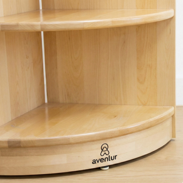 Montessori Classroom Corner Shelf - 32" tall, angled view showcasing stylish storage for baby toys and essentials.