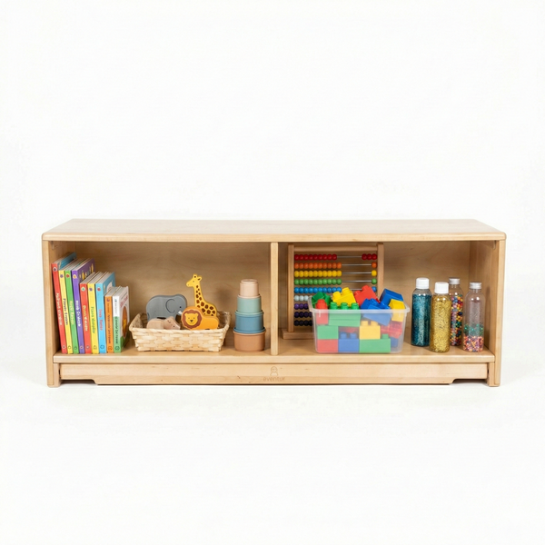 Montessori Classroom Shelf - 4' x 16" Closed Back, perfect storage solution for educational spaces and playrooms.