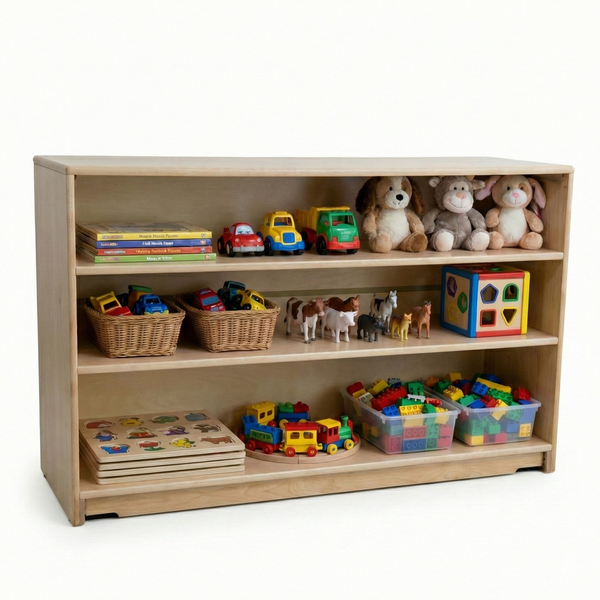Montessori Classroom Shelf - 5' x 32", closed back, ideal for organizing children's learning materials and toys.