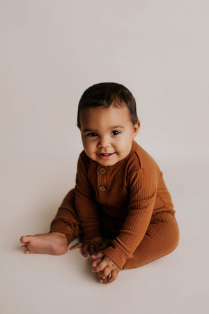 Clay Baby Ribbed Playsuit with pockets