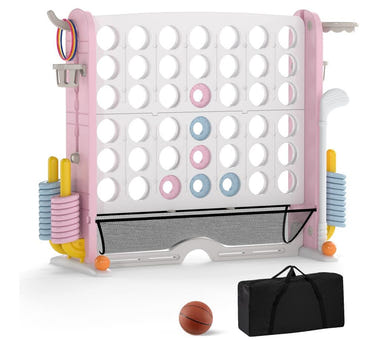 Giant 4-in-a-Row Game Set Jumbo 4-to-Score Game with Storage Bag-Pink