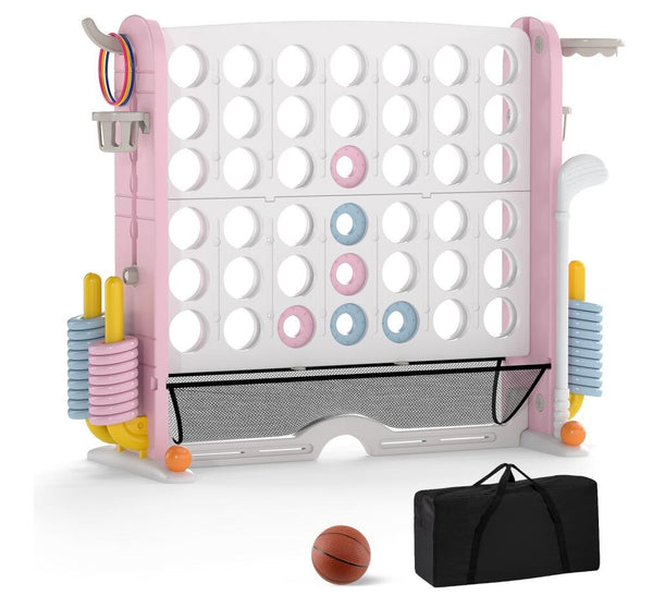 Giant 4-in-a-Row Game Set Jumbo 4-to-Score Game with Storage Bag-Pink