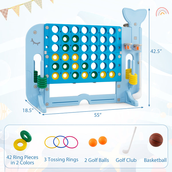 Giant 4-to-Score Game Set Jumbo 4-in-a-Row Game with Ring-toss and Portable Bag