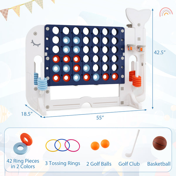 Giant 4-to-Score Game Set Jumbo 4-in-a-Row Game with Ring-toss and Portable Bag