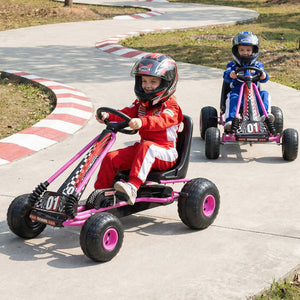 Go Kart for Kids 4 Wheels Pedal with Adjustable Seat and Multi-Terrain Wheels