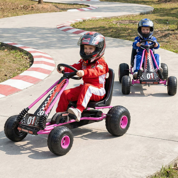 Go Kart for Kids 4 Wheels Pedal with Adjustable Seat and Multi-Terrain Wheels