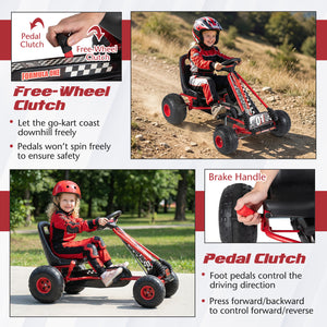 Go Kart for Kids 4 Wheels Pedal with Adjustable Seat and Multi-Terrain Wheels