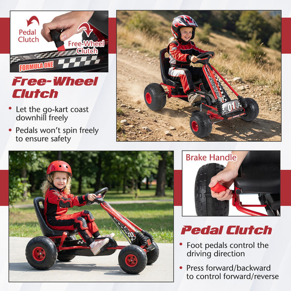 Go Kart for Kids 4 Wheels Pedal with Adjustable Seat and Multi-Terrain Wheels