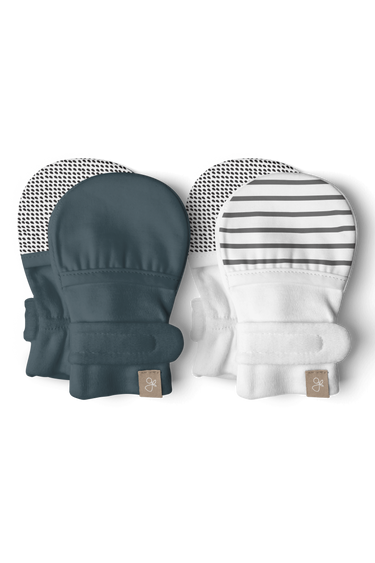 STAY ON 2-PACK MITTS | STRIPE GRAY + MIDNIGHT - MOOGCO Baby
