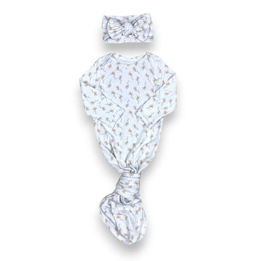 Gracie Knotted Gown Set for babies, featuring soft fabric and stylish design, perfect for comfortable sleep and play.