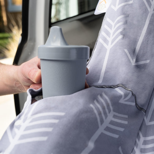 NIKO Easy Wash Children's Car Seat Cover in 100% Cotton Jersey, Grey with White Arrow Print