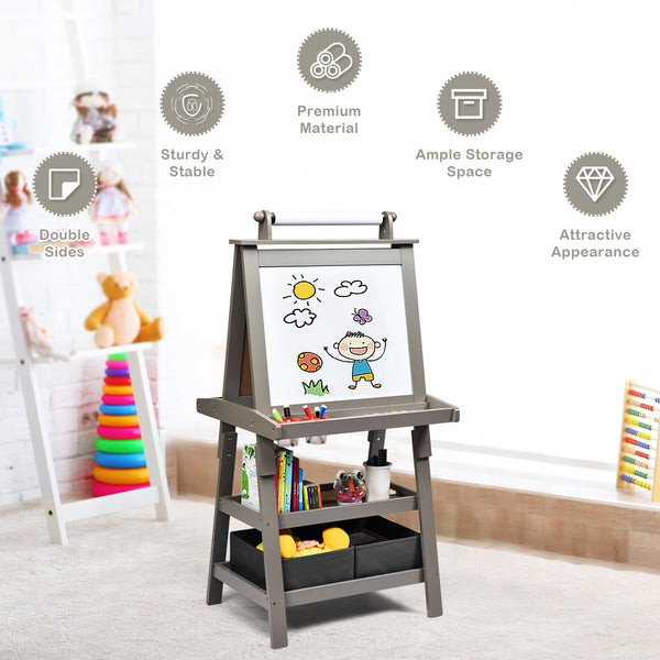 3 in 1 Double-Sided Storage Art Easel - Height-Adjustable for Toddlers & Kids