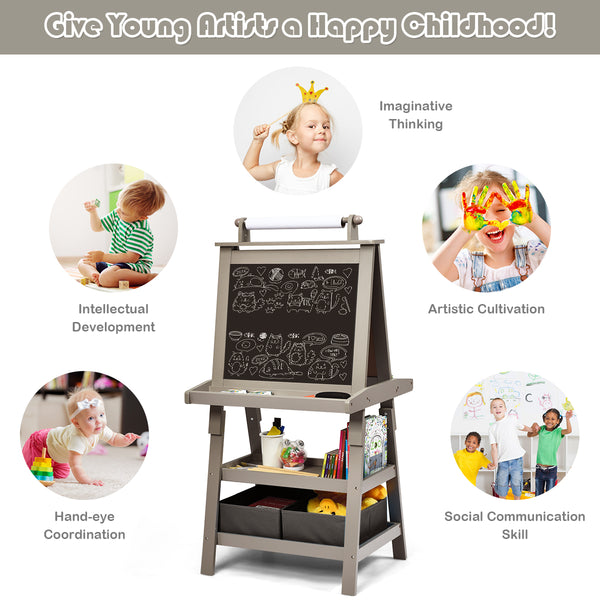 3 in 1 Double-Sided Storage Art Easel - Height-Adjustable for Toddlers & Kids