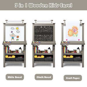 3 in 1 Double-Sided Storage Art Easel - Height-Adjustable for Toddlers & Kids