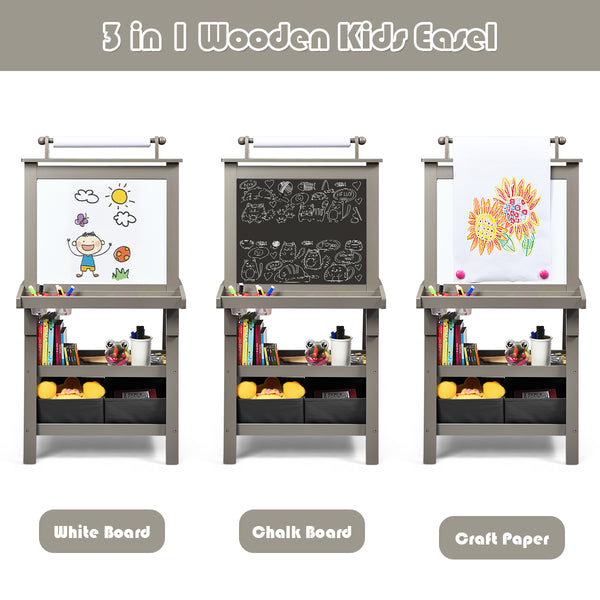 3 in 1 Double-Sided Storage Art Easel - Height-Adjustable for Toddlers & Kids
