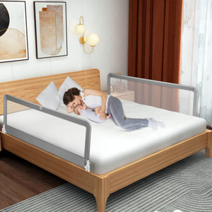 59 Inch Folding Breathable Baby Bed Rail Guard with Safety Strap for Toddlers