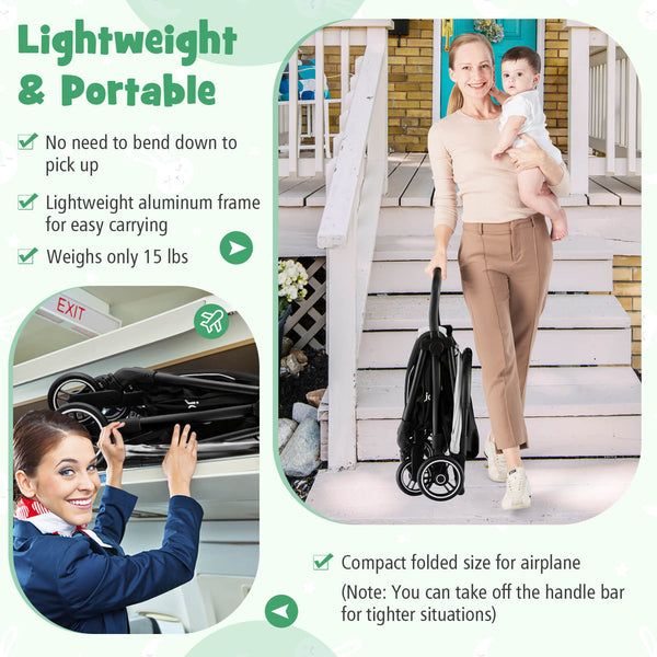 Lightweight one-hand folding baby stroller with aluminum frame, perfect for on-the-go parents. Angle 24 view.
