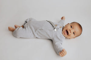 Gray Baby Ribbed Playsuit with pockets