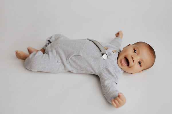 Gray Baby Ribbed Playsuit with pockets