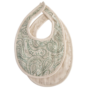 Soft muslin baby bib in pastel colors, perfect for feeding and drooling. Stylish and absorbent for your little one.